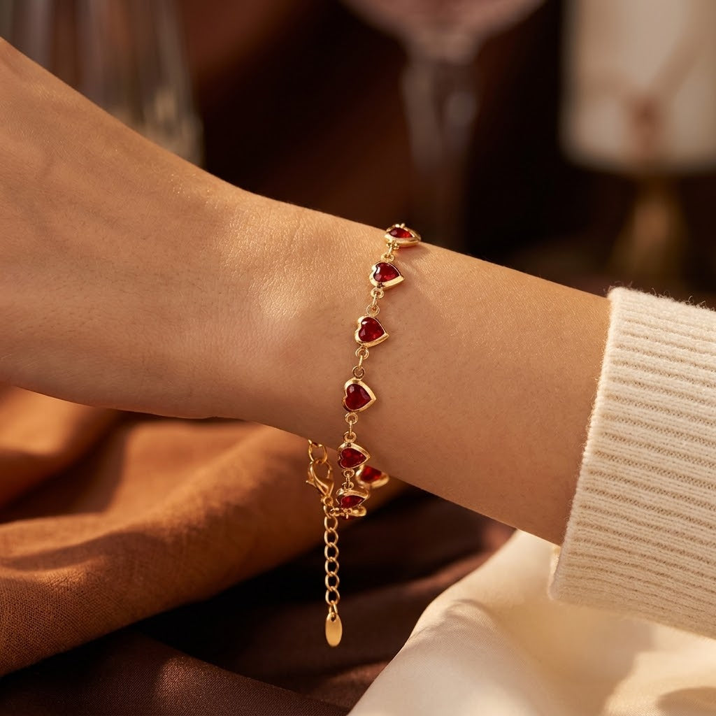 Gold Ruby Heart Chain Bracelet by Rose & Oliver - product image 2