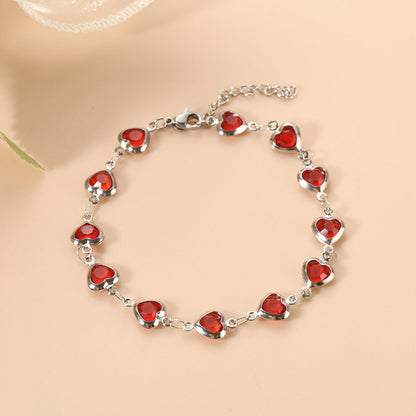 Silver Ruby Heart Chain Bracelet by Rose & Oliver - product image 2