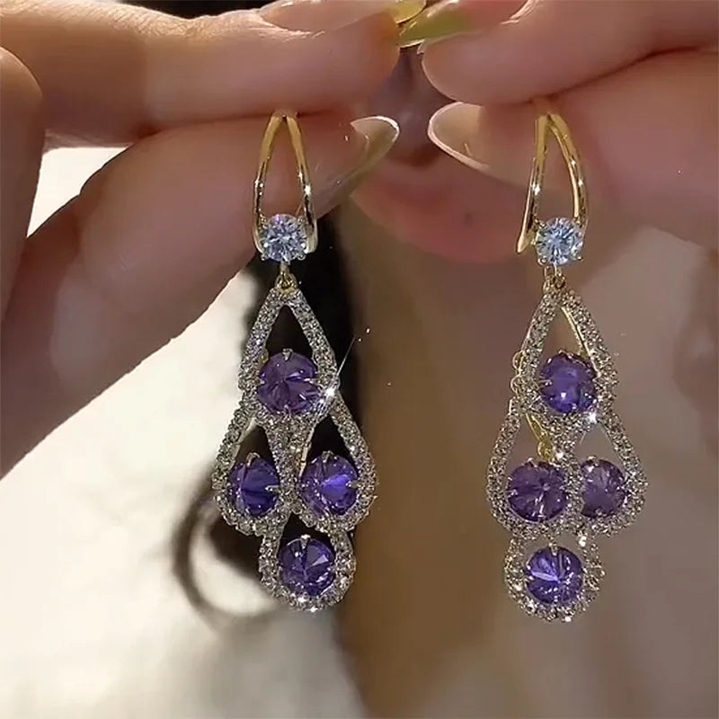 Purple Crystal Drop Earrings by Rose & Oliver - product image 6