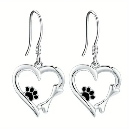 Yaritza™ – Silver Paw & Heart Drop Earrings by Rose & Oliver - product image 2